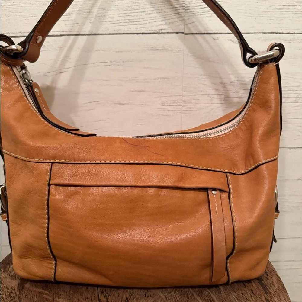 Fossil leather Brown With Flower Applique Hobo Purse Vintage Condition - Picture 2 of 8